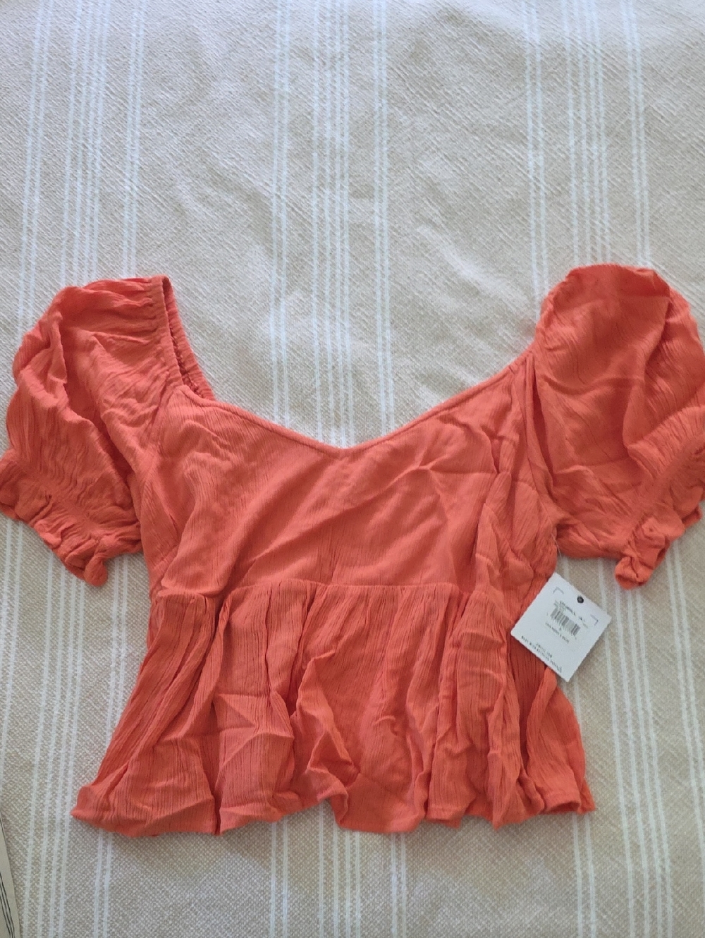 O'Neill Coral Puff-Sleeve Peplum Crop Top